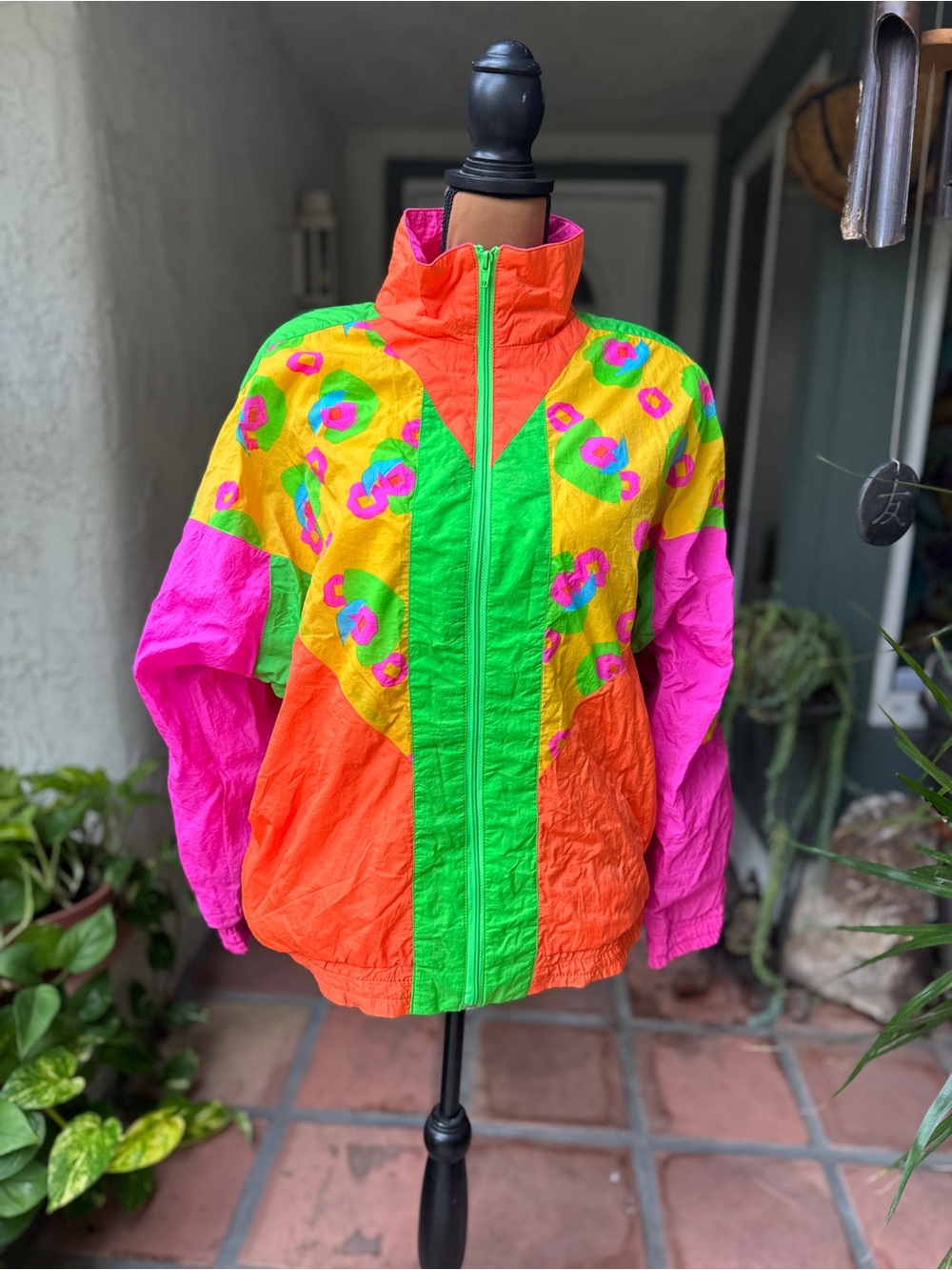 Vtg CS Sport Neon Colorblock Windbreaker Jacket - Pink, Orange & Green